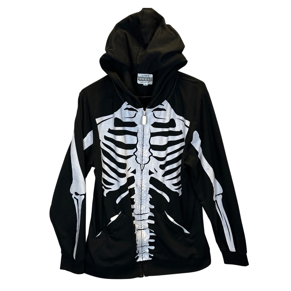 Members Only Skeleton Print Full Zip Hoodie Black White Mens Size Medium